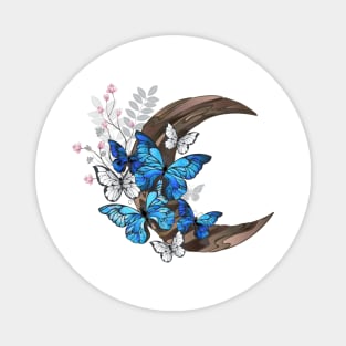 Blue butterflies on wooden crescent Magnet